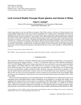 Loch Lomond Stadial (Younger Dryas) Glaciers and Climate in Wales