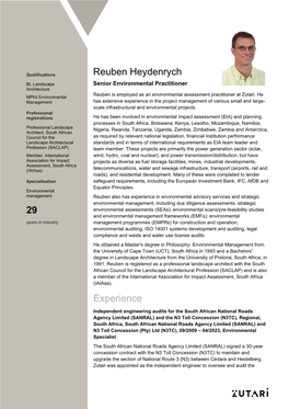Experience Reuben Heydenrych 29