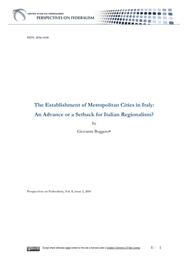 The Establishment of Metropolitan Cities in Italy: an Advance Or a Setback for Italian Regionalism? by Giovanni Boggero