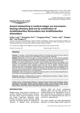 Arsenic Bioleaching in Medical Realgar Ore and Arsenic- Bearing Refractory Gold Ore by Combination of Acidithiobacillus Ferrooxi