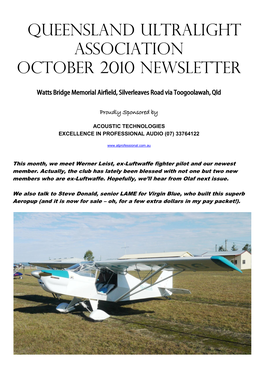 QUEENSLAND ULTRALIGHT ASSOCIATION October 2010 NEWSLETTER