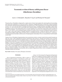 Taxonomic Revision of Thorny Catfish Genus Hassar (Siluriformes: Doradidae)