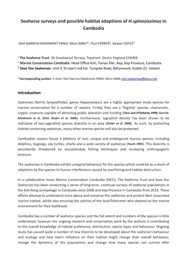 Seahorse Surveys and Possible Habitat Adaptions of H.Spinosissimus in Cambodia