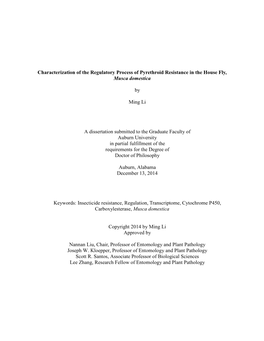 Characterization of the Regulatory Process of Pyrethroid Resistance in the House Fly, Musca Domestica