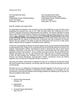 February 26, 2018 the Honorable Paul Ryan the Honorable Nancy Pelosi Speaker Office of the Democratic Leader United States Hous