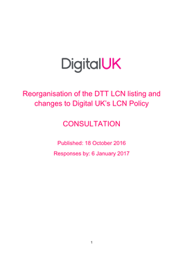 Reorganisation of the DTT LCN Listing and Changes to Digital UK's LCN