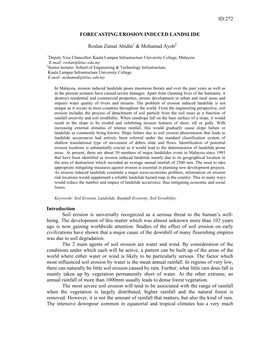 ID:272 FORECASTING EROSION INDUCED LANDSLIDE Roslan