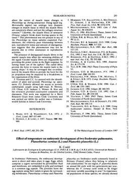 Effect of Temperature on Embryonic Development of Two Freshwater Pulmonates, Planorbarius Comeus (L.) and Planorbis Planorbis (L.)