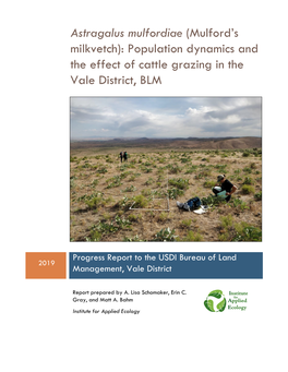 Population Dynamics and the Effect of Cattle Grazing in the Vale District, BLM