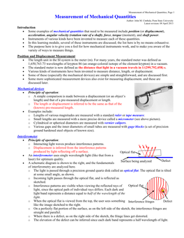 Measurement of Mechanical Quantities, Page 1 Measurement of Mechanical Quantities Author: John M