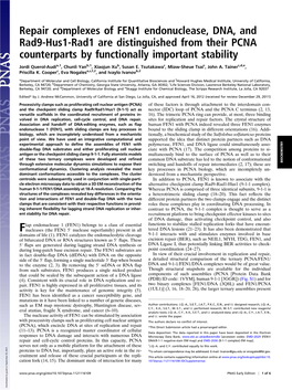 Repair Complexes of FEN1 Endonuclease, DNA, and Rad9-Hus1-Rad1 Are Distinguished from Their PCNA Counterparts by Functionally Important Stability