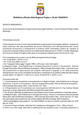 Bollettino Ufficiale Della Regione Puglia N. 49 Del 10/04/2014