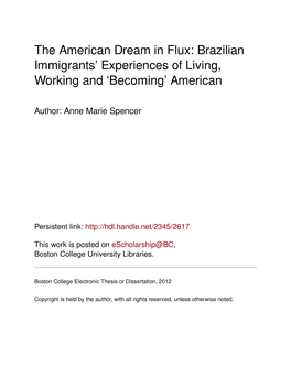 The American Dream in Flux: Brazilian Immigrants’ Experiences of Living, Working and ‘Becoming’ American