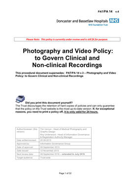 Photography and Video Policy: to Govern Clinical and Non-Clinical Recordings