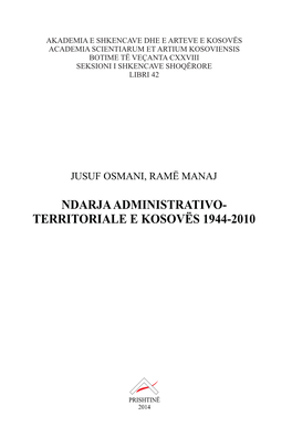 Ndarja Administrativo- Territoriale E Kosovës 1944-2010