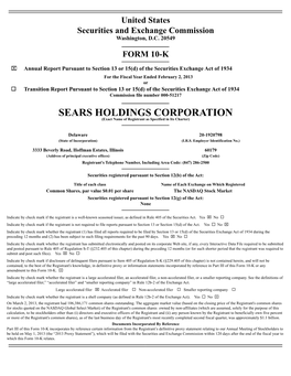 SEARS HOLDINGS CORPORATION (Exact Name of Registrant As Specified in Its Charter)