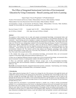 The Effect of Integrated Instructional Activities of Environmental Education by Using Community - Based Learning and Active Learning