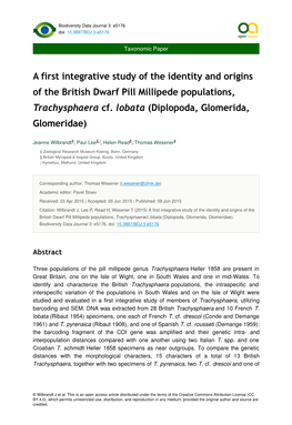 A First Integrative Study of the Identity and Origins of the British Dwarf Pill Millipede Populations, Trachysphaera Cf