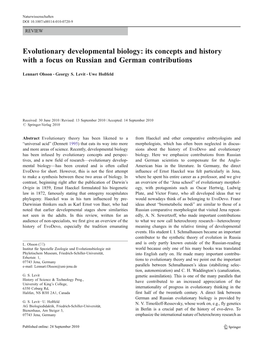 Evolutionary Developmental Biology: Its Concepts and History with a Focus on Russian and German Contributions