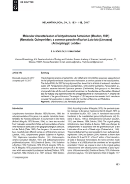 Molecular Characterization of Ichtyobronema Hamulatum