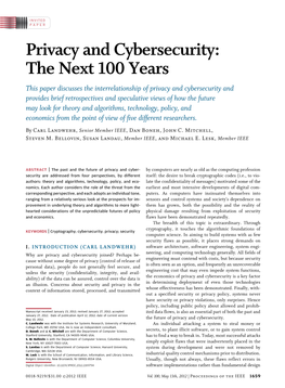 Privacy and Cybersecurity: the Next 100 Years