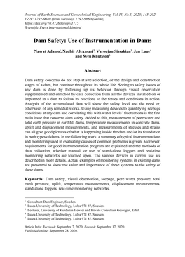 Dam Safety: Use of Instrumentation in Dams