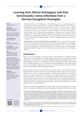 Learning from African Theologians and Their Hermeneutics: Some Reflections from a German Evangelical Theologian