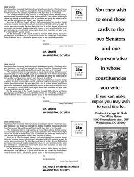 You May Wish to Send These Cards to the Two Senators and One