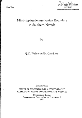 Mississippian-Pennsylvanian Boundary in Southern Nevada By