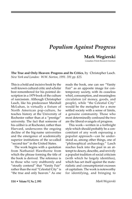 Populism Against Progress