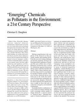 “Emerging” Chemicals As Pollutants in the Environment: a 21St Century Perspective