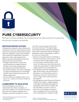 PURE CYBERSECURITY Michigan Is Taking a Leading Role and Developing Innovative Solutions for Protecting the Security of Systems and People