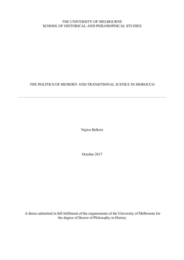 The University of Melbourne School of Historical and Philosophical Studies the Politics of Memory and Transitional Justice in Mo