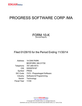 Progress Software Corp /Ma