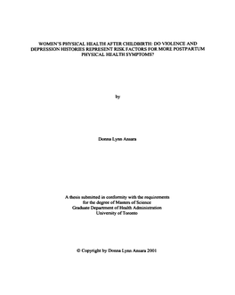 Women's Physical Health After Childbirth: Do Violence and Depression Histories Represent Risk Factors for More Postpartum Physical Health Symptoms?