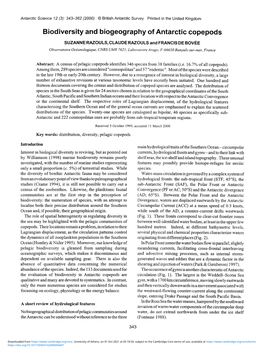 Biodiversity and Biogeography of Antarctic Copepods