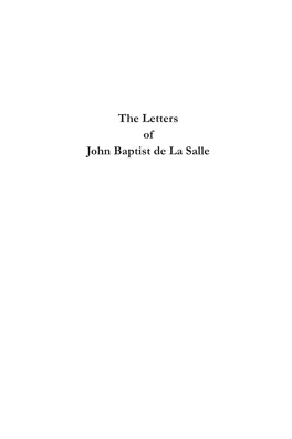 The Letters of John Baptist De La Salle