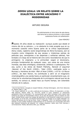 Dersu Uzala: Un Relato Sobre La Dialéctica Entre Arcaísmo Y Modernidad