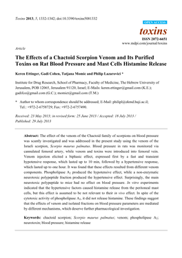 The Effects of a Chactoid Scorpion Venom and Its Purified Toxins on Rat Blood Pressure and Mast Cells Histamine Release