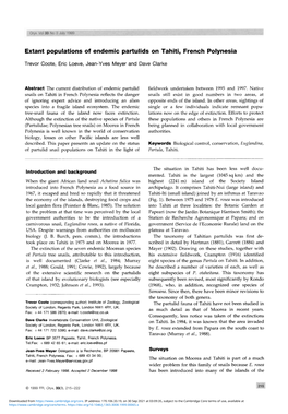 Extant Populations of Endemic Partulids on Tahiti, French Polynesia