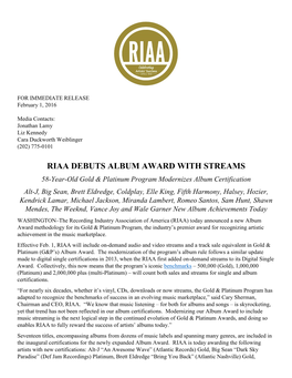 Riaa Debuts Album Award with Streams