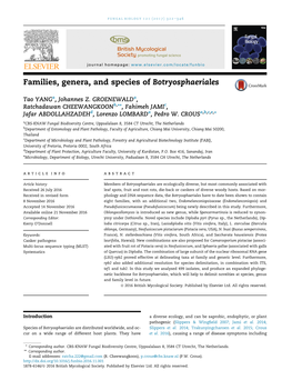 Families, Genera, and Species of Botryosphaeriales