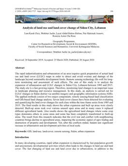 Analysis of Land Use and Land Cover Change of Sidon City, Lebanon
