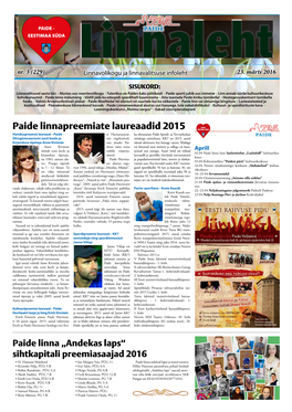 Paide Linnapreemiate Laureaadid 2015