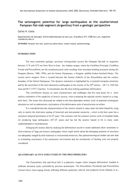 The Seismogenic Potential for a Large Earthquakes at the Southernmost Pampean Flat-Slab Segment (Argentina) Form a Geologic Pers