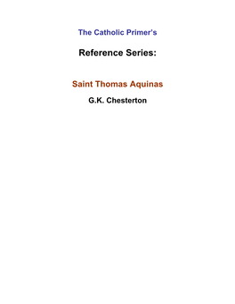 St. Thomas Aquinas (G.K. Chesterton)