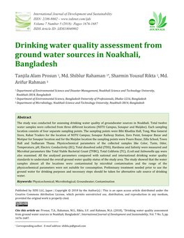 Drinking Water Quality Assessment from Ground Water Sources in Noakhali, Bangladesh