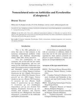 Nomenclatural Notes on Anthicidae and Pyrochroidae (Coleoptera). 5