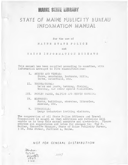 State of Maine Publicity Bureau Information Manual