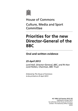 Priorities for the New Director-General of the BBC